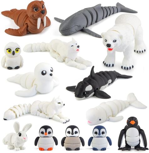 14 قطعة ألعاب تماثيل حيوانات القطب الشمالي مطبوعة ثلاثية الأبعاد، ألعاب حمام مفصلية واقعية للحيوانات القطبية مع الدب القطبي الثعلب البطريق أوركا كعكة القبعات العالية عيد الميلاد لعبة هدية للأطفال الصغار in Kuwait