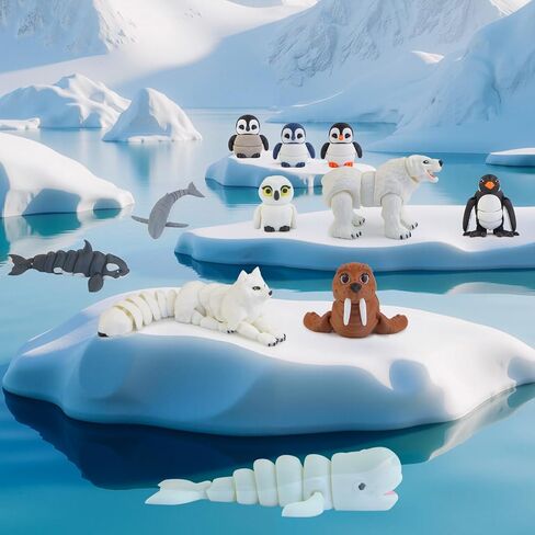 14 قطعة ألعاب تماثيل حيوانات القطب الشمالي مطبوعة ثلاثية الأبعاد، ألعاب حمام مفصلية واقعية للحيوانات القطبية مع الدب القطبي الثعلب البطريق أوركا كعكة القبعات العالية عيد الميلاد لعبة هدية للأطفال الصغار in Kuwait