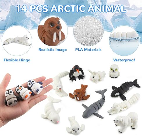 14 قطعة ألعاب تماثيل حيوانات القطب الشمالي مطبوعة ثلاثية الأبعاد، ألعاب حمام مفصلية واقعية للحيوانات القطبية مع الدب القطبي الثعلب البطريق أوركا كعكة القبعات العالية عيد الميلاد لعبة هدية للأطفال الصغار in Kuwait