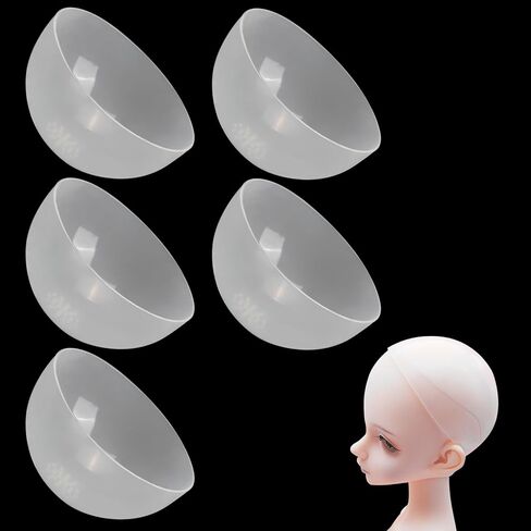 5 قطع من قبعات الشعر المستعار المصنوعة من السيليكون لـ 1/3 BJD، ​​لدمى Dollfie SD ذات وصلات كروية 1/3 مع محيط الرأس 8.66 بوصة - 9.45 بوصة (22-24 سم)، أغطية شعر مستعار من السيليكون الناعم، مستلزمات حماية رأس الدمية، شفافة in Kuwait