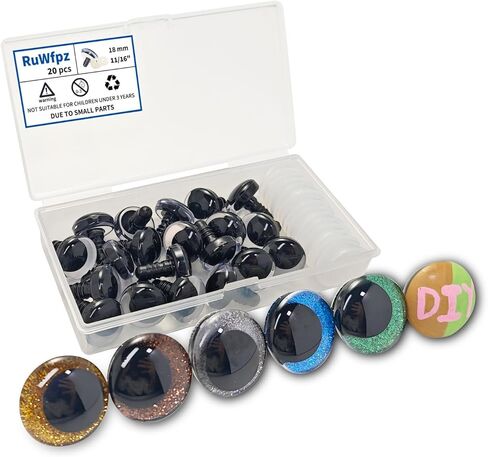 عيون أمان لامعة من RuWfpz لحياكة Amigurumi 30 مم 1-3/16 بوصة - 20 قطعة 5 ألوان ثلاثية الأبعاد على شكل قمر كبير من البلاستيك الملون عيون حيوانات محشوة من الكروشيه لحرف الدمية الدب القطيفة in Kuwait