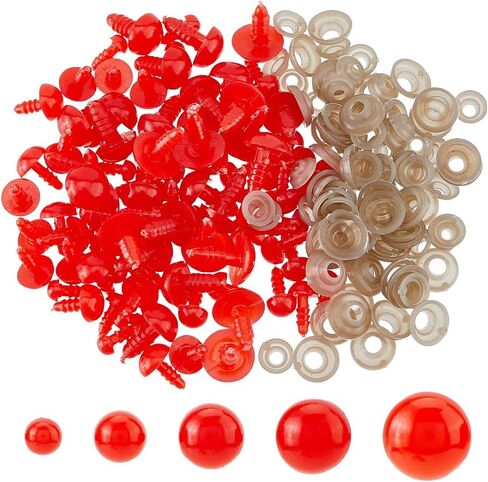 SUPERFINDINGS 100Pcs 5 Sizes Safety Eyes 6mm~13.5mm Crochet Red Doll Eyes Round Craft Crochet Eye with Washers Plastic Stuffed Animal Eye for DIY Puppet Bear Plush Animal Amigurumi in Saudi Arabia