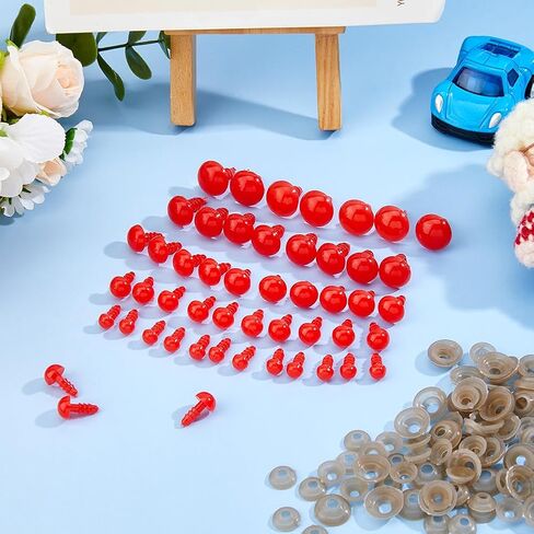 SUPERFINDINGS 100Pcs 5 Sizes Safety Eyes 6mm~13.5mm Crochet Red Doll Eyes Round Craft Crochet Eye with Washers Plastic Stuffed Animal Eye for DIY Puppet Bear Plush Animal Amigurumi in Saudi Arabia