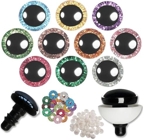 200 قطعة من عيون السلامة 12 مم من Hukiwow مع غسالات وترتر 12 مم من البلاستيك الملون لحيوانات الكروشيه من أجل دمى الدببة والحرف اليدوية لتزيين الحيوانات (10 ألوان) in Kuwait