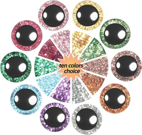 200 قطعة من عيون السلامة 12 مم من Hukiwow مع غسالات وترتر 12 مم من البلاستيك الملون لحيوانات الكروشيه من أجل دمى الدببة والحرف اليدوية لتزيين الحيوانات (10 ألوان) in Kuwait