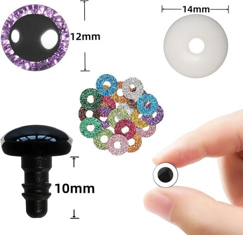 200 قطعة من عيون السلامة 12 مم من Hukiwow مع غسالات وترتر 12 مم من البلاستيك الملون لحيوانات الكروشيه من أجل دمى الدببة والحرف اليدوية لتزيين الحيوانات (10 ألوان) in Kuwait