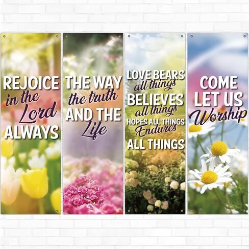 chiazllta 4 Pcs Spring Church Banners for Sanctuary Wall Spring Religious Hanging Backdrop Christian Bible Verse Banner Floral Flowers Inspirational Porch Signs for Sunday School Classroom Decorations in Saudi Arabia