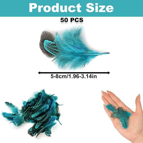 50PCS Teal Natural Feathers for DIY Craft, 2-3 Inches Blue Pheasant Plumage Feathers for Sewing Crafts Jewelry Clothing Scrapbooking Decor Accessories in Saudi Arabia