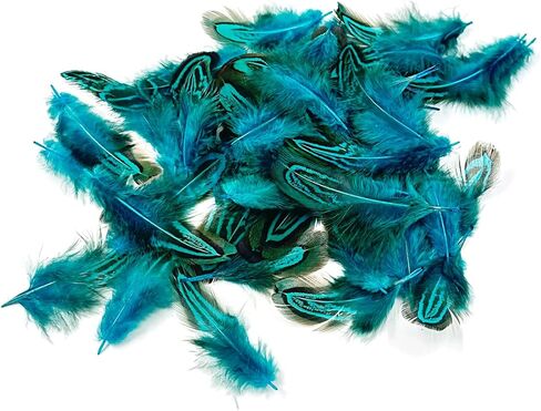 50PCS Teal Natural Feathers for DIY Craft, 2-3 Inches Blue Pheasant Plumage Feathers for Sewing Crafts Jewelry Clothing Scrapbooking Decor Accessories in Saudi Arabia