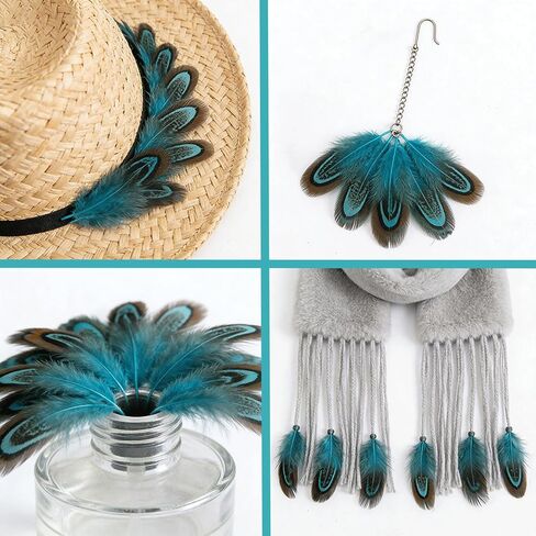 50PCS Teal Natural Feathers for DIY Craft, 2-3 Inches Blue Pheasant Plumage Feathers for Sewing Crafts Jewelry Clothing Scrapbooking Decor Accessories in Saudi Arabia