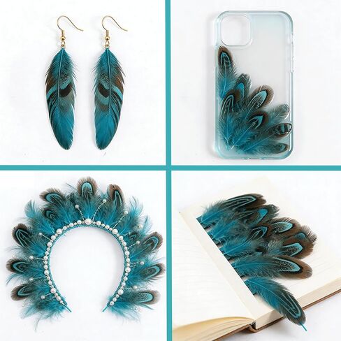50PCS Teal Natural Feathers for DIY Craft, 2-3 Inches Blue Pheasant Plumage Feathers for Sewing Crafts Jewelry Clothing Scrapbooking Decor Accessories in Saudi Arabia