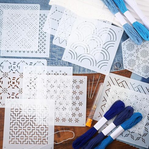37 Pcs Sashiko Thread Kit Sashiko Needles Cotton Thimble Sashiko Patterns Embroidery Projects for Sewing Hand Quilting Mending Supplies in Saudi Arabia