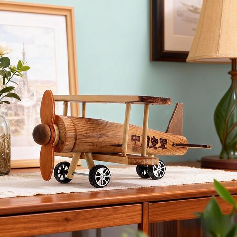 Vintage Wooden Biplane Model Retro Aircraft Sculpture for Home Office Desk Decor Creative Wood Craft Ornament for Aviation Enthusiasts in Saudi Arabia