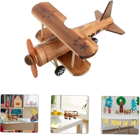 Vintage Wooden Biplane Model Retro Aircraft Sculpture for Home Office Desk Decor Creative Wood Craft Ornament for Aviation Enthusiasts in Saudi Arabia