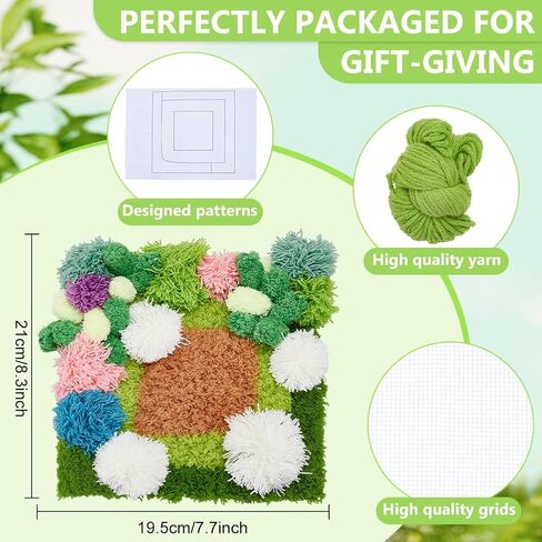 WEBEEDY Latch Hook Moss Coaster Kit for Adults Beginners, 3D Moss Design Coasters DIY Complete Square Coaster Crochet Set with Instruction for Home Office Decor, 7.7x8.3 Inch in Saudi Arabia