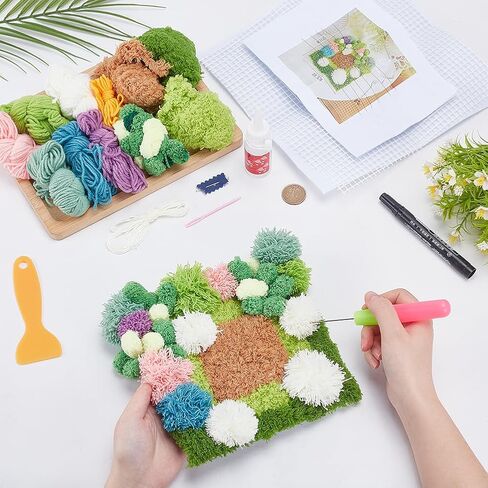 WEBEEDY Latch Hook Moss Coaster Kit for Adults Beginners, 3D Moss Design Coasters DIY Complete Square Coaster Crochet Set with Instruction for Home Office Decor, 7.7x8.3 Inch in Saudi Arabia