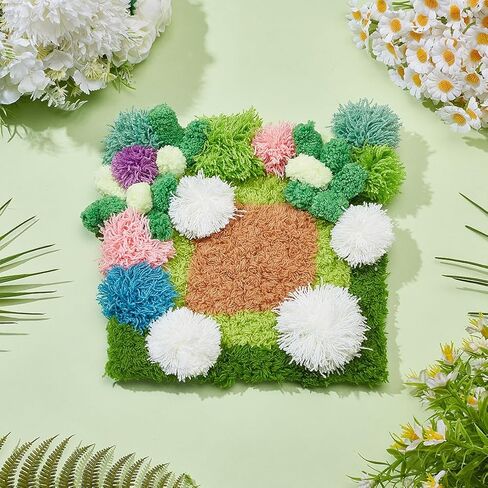 WEBEEDY Latch Hook Moss Coaster Kit for Adults Beginners, 3D Moss Design Coasters DIY Complete Square Coaster Crochet Set with Instruction for Home Office Decor, 7.7x8.3 Inch in Saudi Arabia