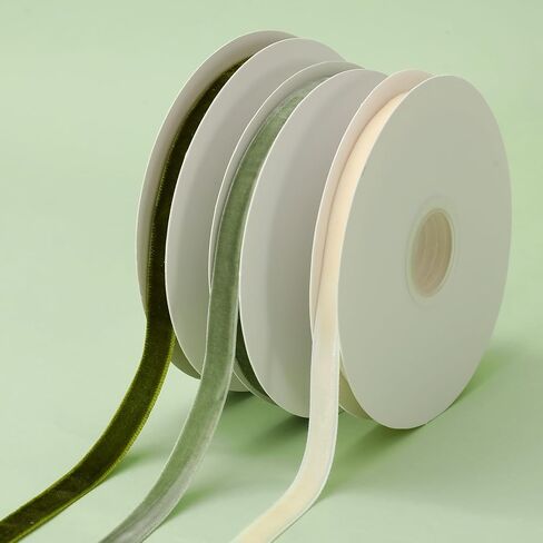 Whaline Sage Green Velvet Ribbon 30 Yards Fabric Ribbons 3 Gradient Green Beige Colors Craft Ribbon for Spring Gift Wrapping DIY Wreath Bow Making, 3/8 Inch, 3 Rolls in Kuwait