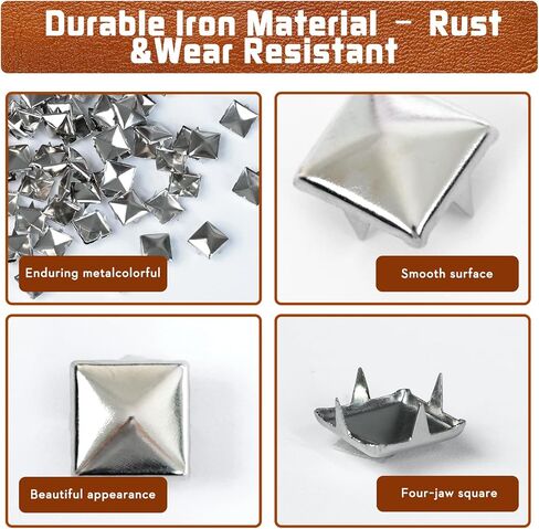 1000PCS Pyramid Studs for Clothing Leather, Metal Square Spikes for DIY Leathercraft, Jackets, Belts, Bags, Shoes – Metal Punk Stud Rivets for Clothing Decoration in Kuwait