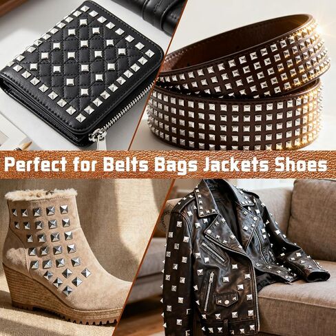 1000PCS Pyramid Studs for Clothing Leather, Metal Square Spikes for DIY Leathercraft, Jackets, Belts, Bags, Shoes – Metal Punk Stud Rivets for Clothing Decoration in Kuwait