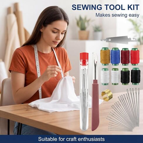 Jxiwfvl 39PCS Steel Needles for Hand Sewing, Sewing Kit for Adults Big Eye Steel Tool Set, Needle and Thread Kits, Threader and Needle Repair Kit Stainless for Beginners & Daily Use in Saudi Arabia