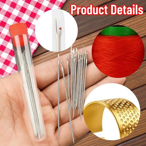 ZHLKHIOP Big Eye Steel Sewing Needles Kit, 72-Piece Double Set with Large Eye Needles for Beginner, Big Eye Steel Needle Kit,Portable Sewing Kit for Travel, DIY Projects and Home Clothing Repairs in Saudi Arabia