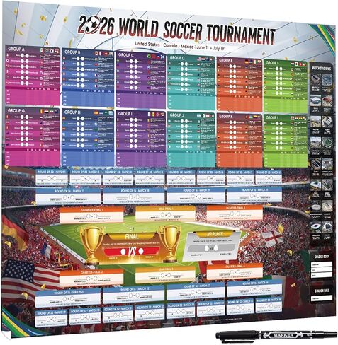 ملصق حائط كبير جدًا من AhfuLife لكأس العالم لكرة القدم 2026، مخطط جداري لمباراة كأس العالم لكرة القدم مقاس 39.4 بوصة × 27.6 بوصة - ملصق معلومات فريق EDT Time وملصق جدول التلفزيون لديكورات حانات المكاتب المنزلية (وقت EDT) in Kuwait