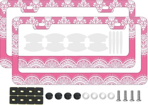 2PCS Full Moon Forest Pattern License Plate Frames for Men Women - Universal Aluminum Stainless Steel Car Tag Covers Holder with Screws, Caps, Rattle Proof Pads and Handlebar Stickers in Saudi Arabia