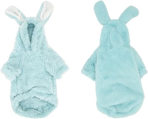 Stretchy Fuzzy 2-Leg Cat Hoodie Pajamas for Sphynx,Soft Fluffy Loungewear with Bunny Ears, Cozy Home Clothes for Hairless Cats, Winter Warm Outfit Sweater (Blue, L (5.5-8 lbs)) in Saudi Arabia