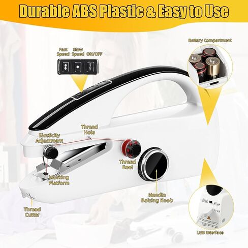 Handheld Sewing Machine for Beginners: Easy to Use Dual Speed Portable Mini Sewing Machine for Hemming, Adults, Home, Travel and DIY, White in Saudi Arabia