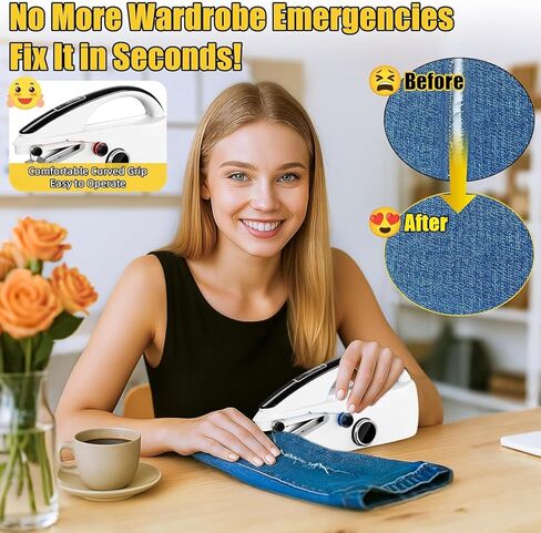 Handheld Sewing Machine for Beginners: Easy to Use Dual Speed Portable Mini Sewing Machine for Hemming, Adults, Home, Travel and DIY, White in Saudi Arabia