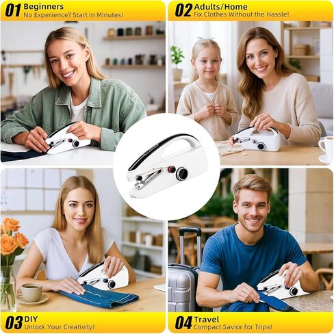 Handheld Sewing Machine for Beginners: Easy to Use Dual Speed Portable Mini Sewing Machine for Hemming, Adults, Home, Travel and DIY, White in Saudi Arabia
