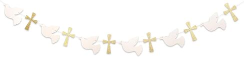 Christening Dove and Cross Banner - God Bless Easter Party Gold Glitter Decoration Garland, Fist Holy Communion Baby Shower Decor (god Bless Banner) in Saudi Arabia
