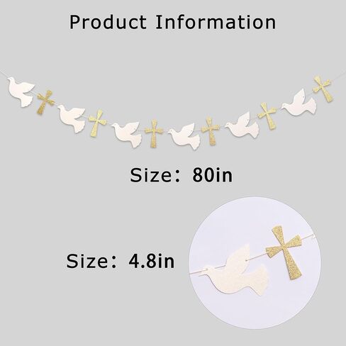Christening Dove and Cross Banner - God Bless Easter Party Gold Glitter Decoration Garland, Fist Holy Communion Baby Shower Decor (god Bless Banner) in Saudi Arabia