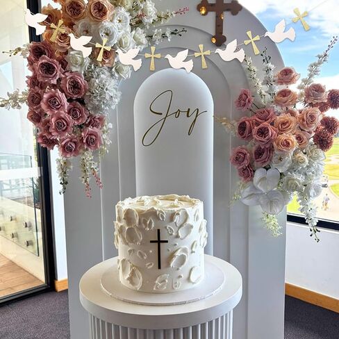 Christening Dove and Cross Banner - God Bless Easter Party Gold Glitter Decoration Garland, Fist Holy Communion Baby Shower Decor (god Bless Banner) in Saudi Arabia