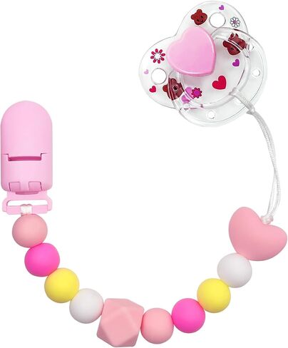 Cute Pink Reborn Baby Doll Pacifier Set - Magnetic Pacifier & Feeding Toy Accessories, 4Pcs Realistic Doll Feeding Set for Reborn Dolls & Baby Dolls-Pink in Saudi Arabia