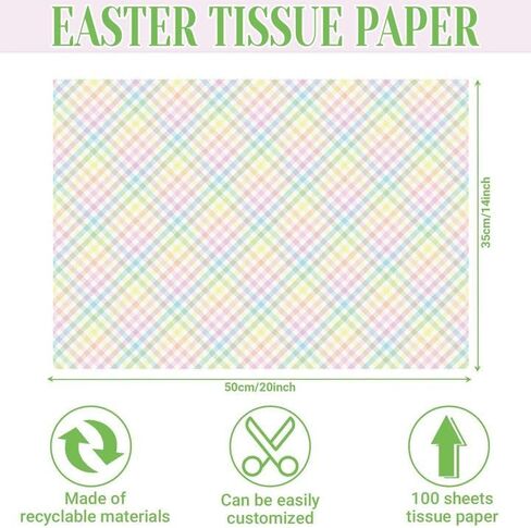100Pcs Easter Tissue Paper for Gift Wrapping Pastel Plaid Color Art Tissue Paper for Happy Easter Party Spring Holidays DIY Craft Supplies, 20 * 14 Inches in Saudi Arabia