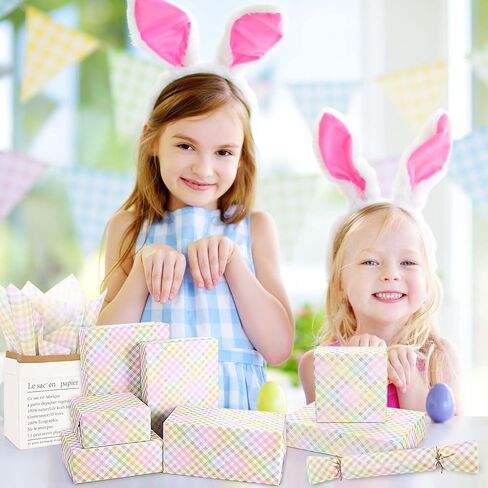 100Pcs Easter Tissue Paper for Gift Wrapping Pastel Plaid Color Art Tissue Paper for Happy Easter Party Spring Holidays DIY Craft Supplies, 20 * 14 Inches in Saudi Arabia