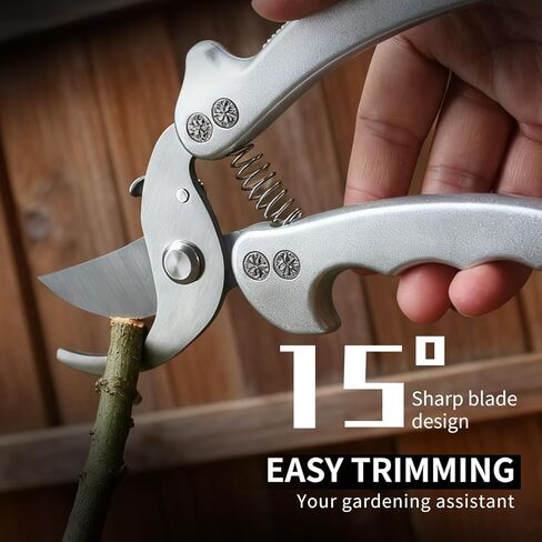 8.5-Inch Silver Professional Garden Pruning Shears - Spring-Loaded Stainless Steel Scissors with Safety Lock & Non-Slip Grip, Curved Blade Effortlessly Cuts Branches, Durable Gardening Tool in Saudi Arabia