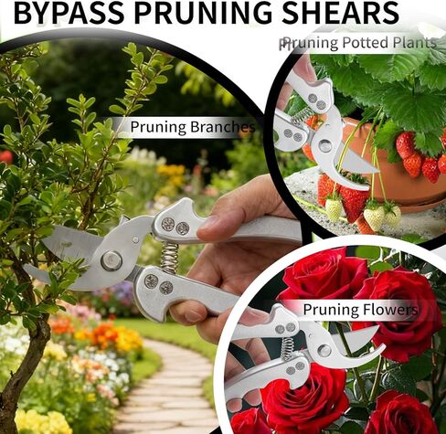 8.5-Inch Silver Professional Garden Pruning Shears - Spring-Loaded Stainless Steel Scissors with Safety Lock & Non-Slip Grip, Curved Blade Effortlessly Cuts Branches, Durable Gardening Tool in Saudi Arabia