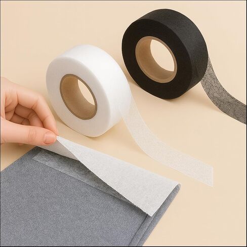 2Rolls Iron-on Hem Tape Adhesive, 20mm x 164ft Multipurpose Heat Press Cloth Black & White Tape for Pants, Dresses, Curtains, Sewing, Craft in Saudi Arabia