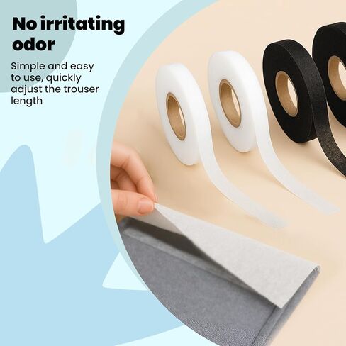 2Rolls Iron-on Hem Tape Adhesive, 20mm x 164ft Multipurpose Heat Press Cloth Black & White Tape for Pants, Dresses, Curtains, Sewing, Craft in Saudi Arabia