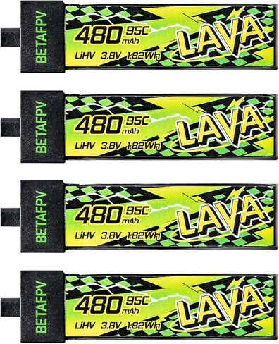 BETAFPV 4pcs Lava II 1S 480mAh Battery 3.8V 95C LiHV Battery with BT2.0 Connector Compatible with 1-2S Tiny Whoop Drone Quadcopter Like Air75, Meteor75 Pro, Cetus Pro, Cetus X Brushless Drones in Saudi Arabia