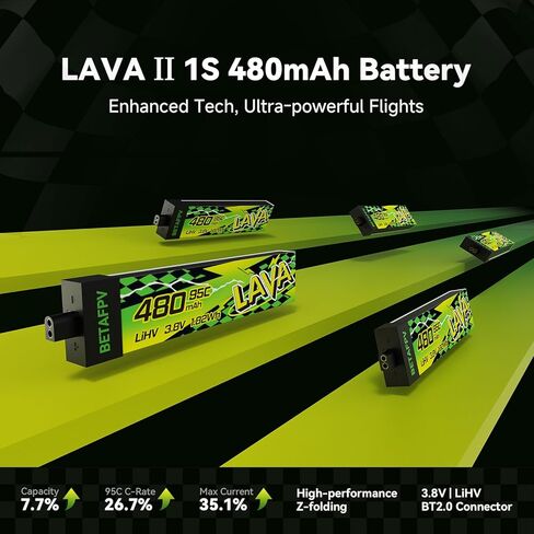 BETAFPV 4pcs Lava II 1S 480mAh Battery 3.8V 95C LiHV Battery with BT2.0 Connector Compatible with 1-2S Tiny Whoop Drone Quadcopter Like Air75, Meteor75 Pro, Cetus Pro, Cetus X Brushless Drones in Saudi Arabia