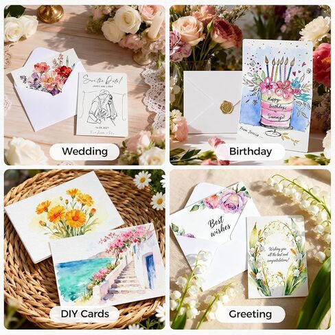 بطاقات ألوان مائية قابلة للطي مع مظاريف مقاس 5 × 7 بوصة، 45 ورقة، ضغط بارد من القطن بنسبة 100%، بطاقات بريدية بألوان مائية فارغة بوزن 140 رطل/300 جرام في المتر المربع مع 30 قطعة من ملصقات ختم الشمع ذاتية اللصق، للتهنئة، والرسم in Saudi Arabia
