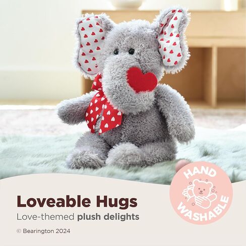 Bearington Hugh Loves You Elephant Stuffed Animal - 13" Cuddly Valentines Stuffed Animal with Soft Grey Fur and Heart Details - Adorable Elephant Valentines Day Gift for Kids, Babies, and Loved Ones in Saudi Arabia