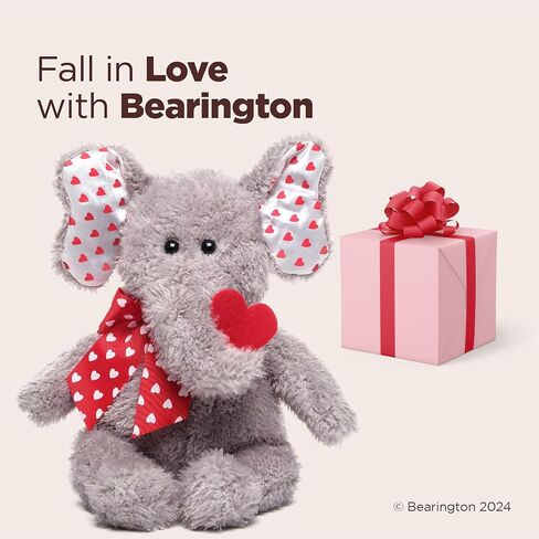Bearington Hugh Loves You Elephant Stuffed Animal - 13" Cuddly Valentines Stuffed Animal with Soft Grey Fur and Heart Details - Adorable Elephant Valentines Day Gift for Kids, Babies, and Loved Ones in Saudi Arabia
