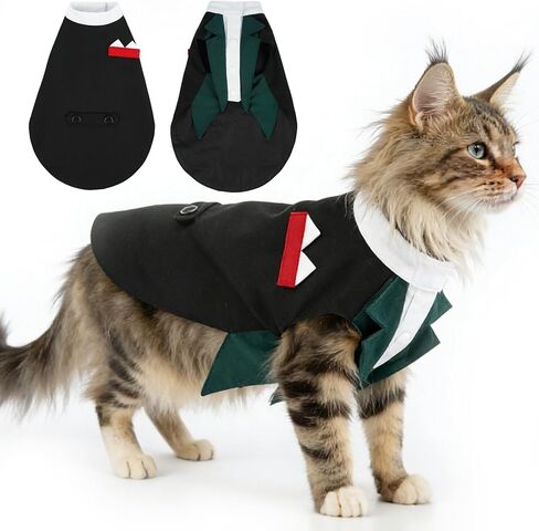 DENTRUN Cat Tuxedo Outfit بدلة رسمية مع قميص، سترة سهرة رائعة للحيوانات الأليفة للقطط بدون شعر وفروي، ملابس زفاف للقطط وحفلات أعياد الميلاد للقطط فقط، XS-XXL in Kuwait