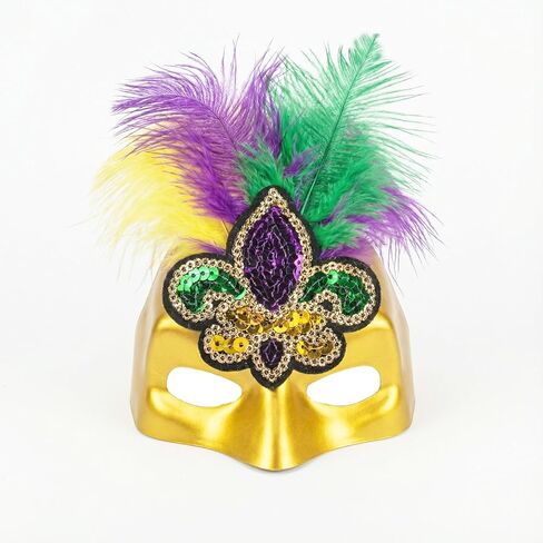 Mardi Gras Pet Costume Masks for Cats Puppy, Fat Tuesday Fleur-de-lis Plastic Mask with Green Purple Feather Costume Accessories for Mardi Gras Masquerade Cosplay Party Decorations in Saudi Arabia