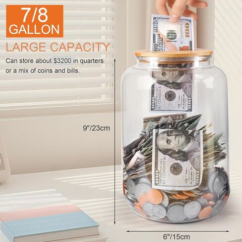 Clear Piggy Bank with Slotted Lid, 7/8 Gallon Plastic Money Saving Jar Bank Box Container for Cash Saving, Clear Large Money Coin Change Bank Jar Container Penny Piggy Jar Bank for Adults Kids in Kuwait